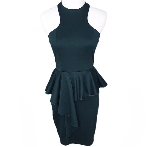 Solemio Green Sleeveless Halter Peplum Dress - Picture 1 of 5